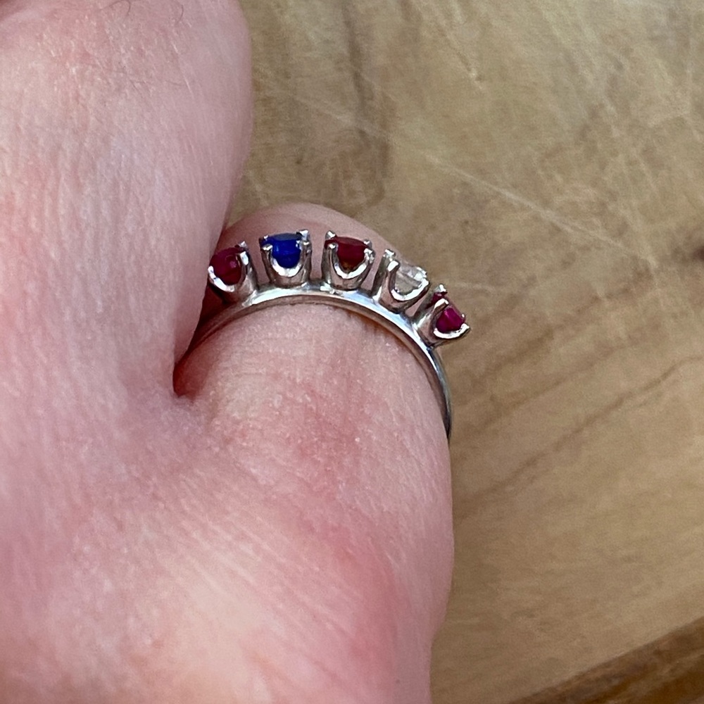 Euc 14k Gold Ring Diamond, Sapphire, Ruby & Garne… - image 5